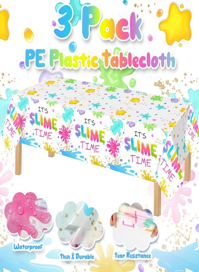 Tingjoo 3 Pack Slime Party Tablecloths It's Slime Time Art Table Covers 54 x 108 Inches Rectangle Glow Table Cloth Plastic Disposable Colorful Tablecloths for Art Birthday Party Decorations (Vibrant) - Image 3